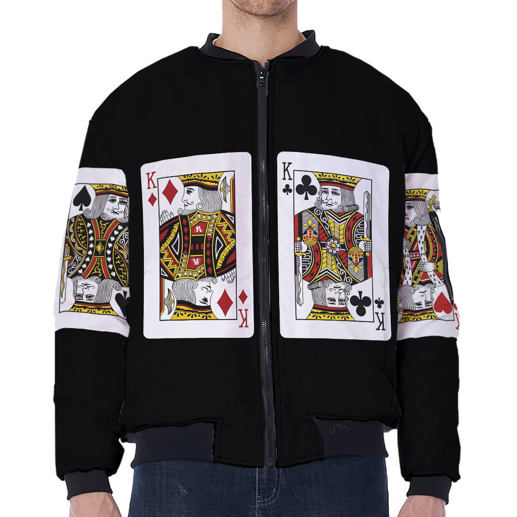 Four Kings Playing Cards Print Zip Sleeve Bomber Jacket