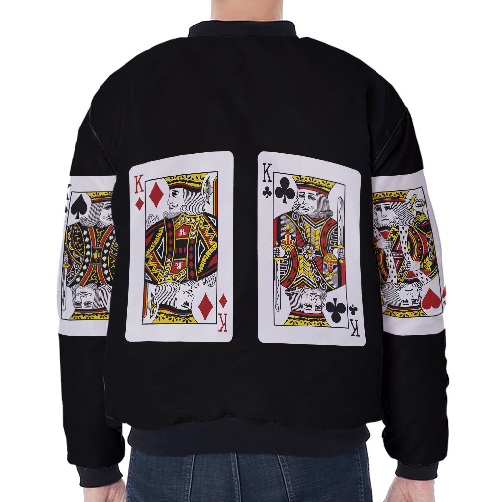 Four Kings Playing Cards Print Zip Sleeve Bomber Jacket