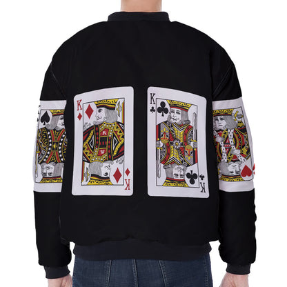 Four Kings Playing Cards Print Zip Sleeve Bomber Jacket