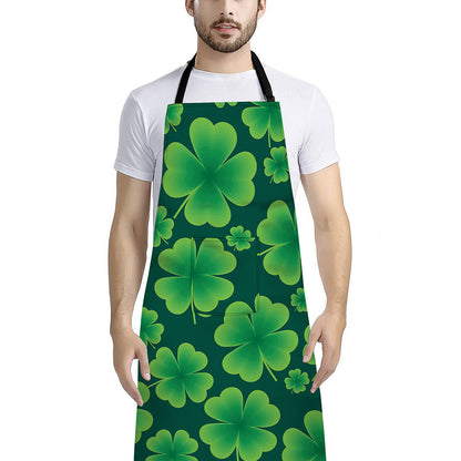 Four-Leaf Clover St. Patrick's Day Print Bib Apron With Pocket