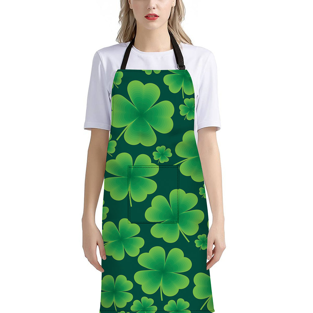 Four-Leaf Clover St. Patrick's Day Print Bib Apron With Pocket