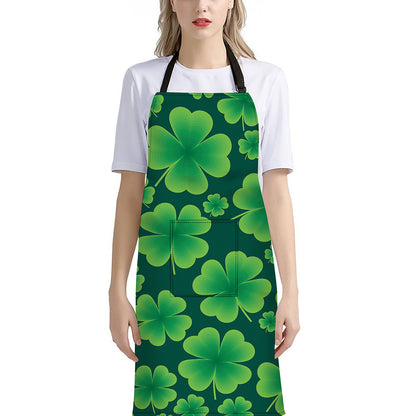 Four-Leaf Clover St. Patrick's Day Print Bib Apron With Pocket