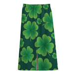 Four-Leaf Clover St. Patrick's Day Print Cotton Front Slit Maxi Skirt