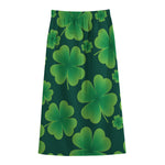 Four-Leaf Clover St. Patrick's Day Print Cotton Front Slit Maxi Skirt