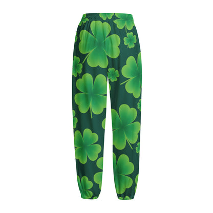 Four-Leaf Clover St. Patrick's Day Print Fleece Lined Knit Pants