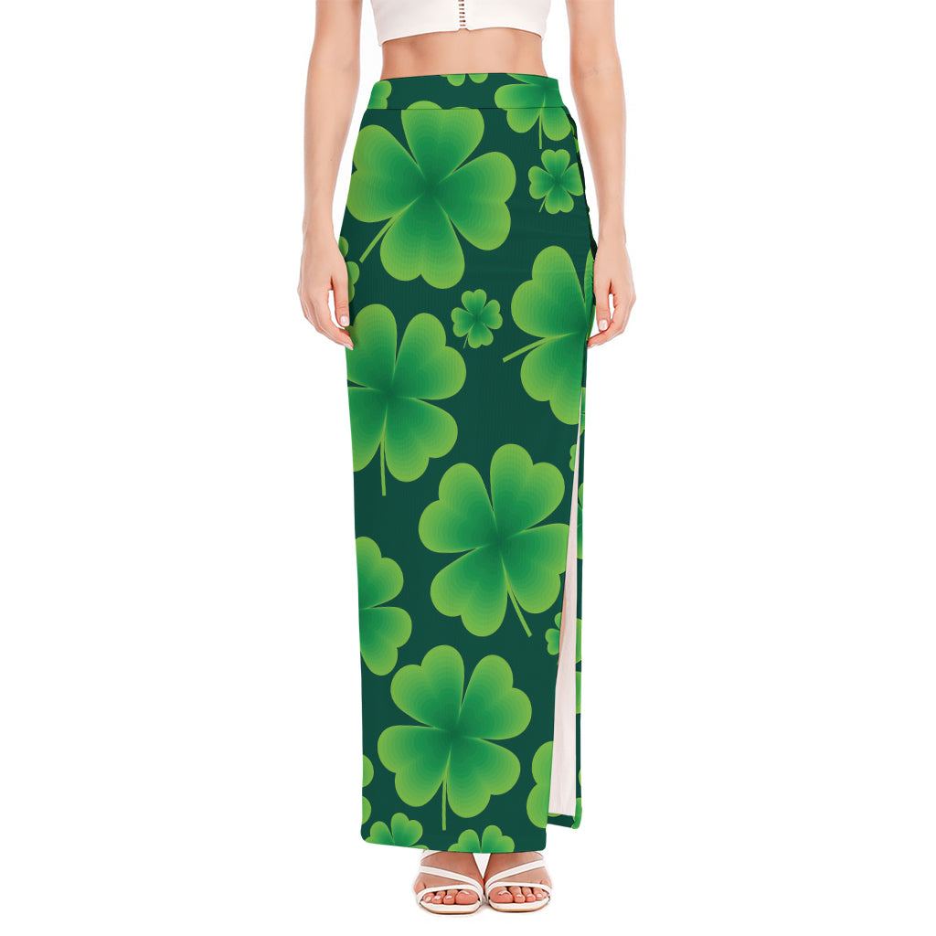 Four-Leaf Clover St. Patrick's Day Print High Slit Maxi Skirt