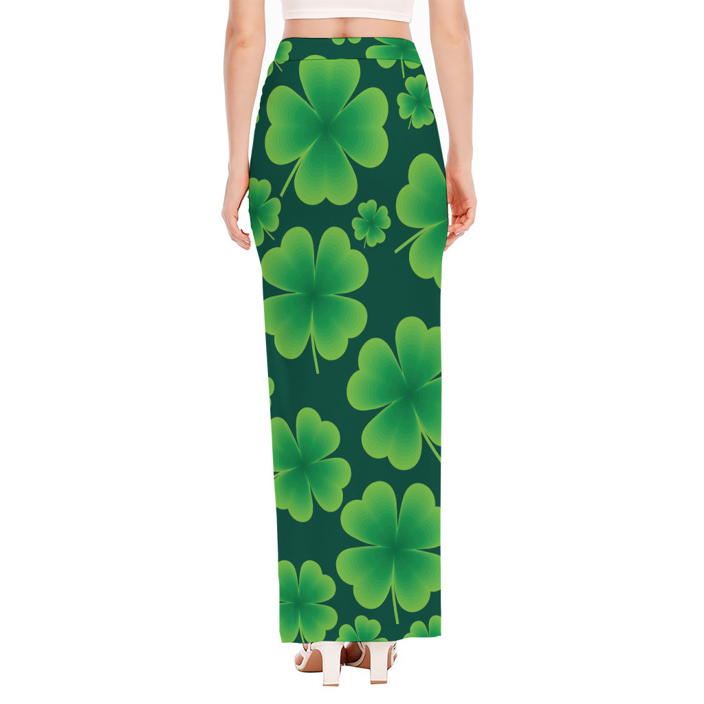 Four-Leaf Clover St. Patrick's Day Print High Slit Maxi Skirt