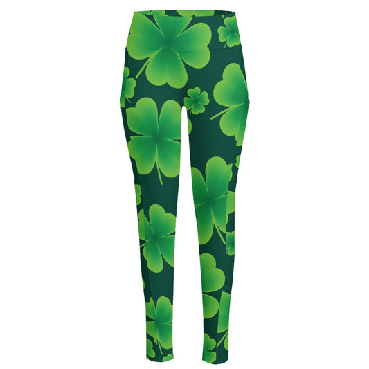 Four-Leaf Clover St. Patrick's Day Print High-Waisted Pocket Leggings