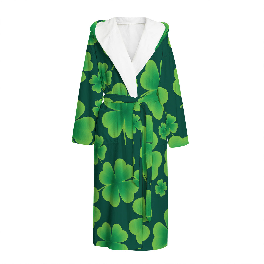 Four-Leaf Clover St. Patrick's Day Print Hooded Bathrobe