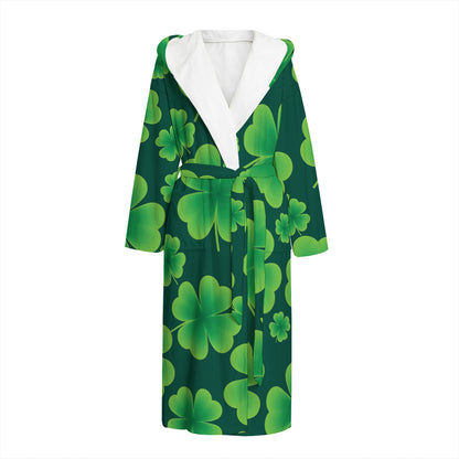 Four-Leaf Clover St. Patrick's Day Print Hooded Bathrobe