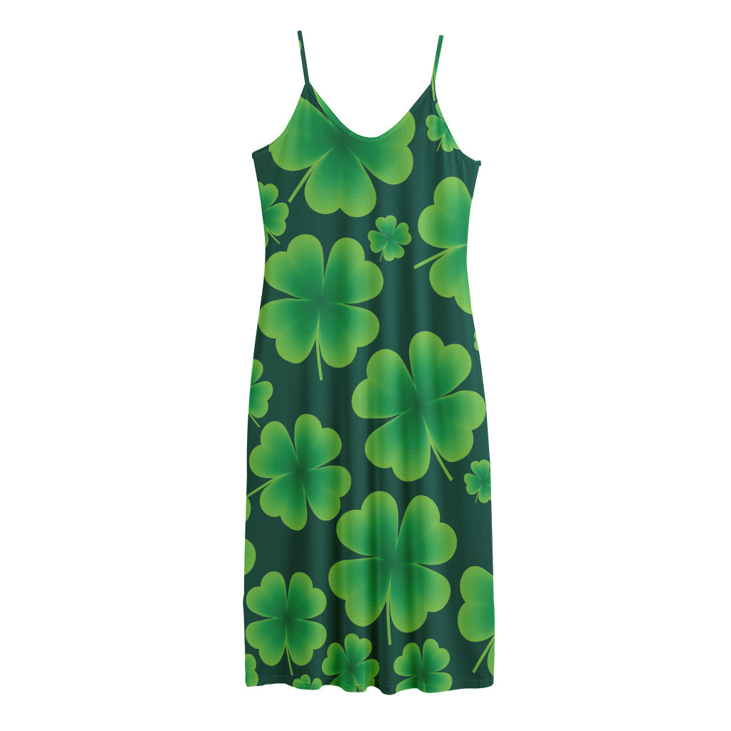 Four-Leaf Clover St. Patrick's Day Print Jersey Midi Cami Dress