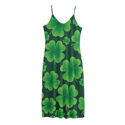 Four-Leaf Clover St. Patrick's Day Print Jersey Midi Cami Dress