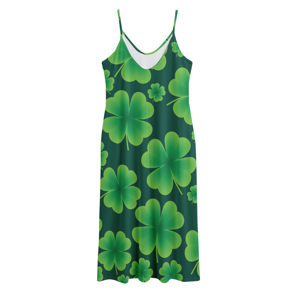 Four-Leaf Clover St. Patrick's Day Print Jersey Midi Cami Dress