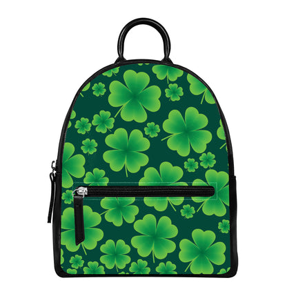Four-Leaf Clover St. Patrick's Day Print Leather Backpack