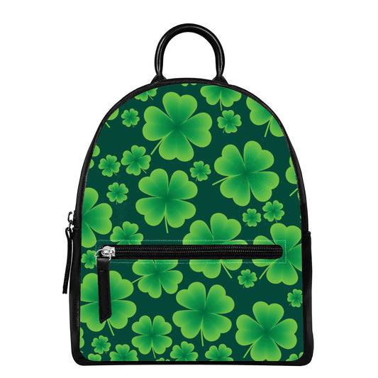 Four-Leaf Clover St. Patrick's Day Print Leather Backpack