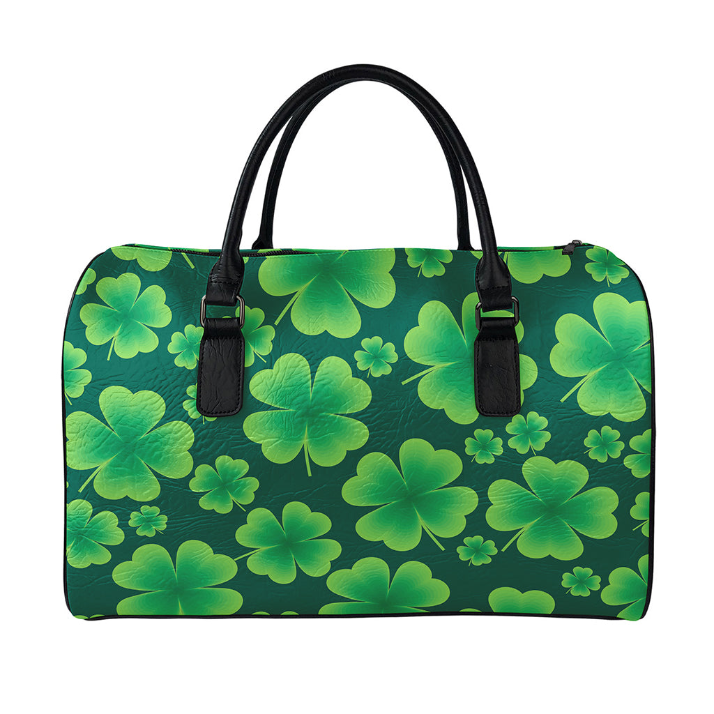 Four-Leaf Clover St. Patrick's Day Print Leather Duffle Bag