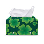 Four-Leaf Clover St. Patrick's Day Print Leather Tissue Box Cover