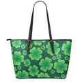 Four-Leaf Clover St. Patrick's Day Print Leather Tote Bag With Zipper