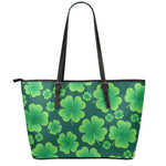 Four-Leaf Clover St. Patrick's Day Print Leather Tote Bag