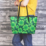 Four-Leaf Clover St. Patrick's Day Print Leather Tote Bag
