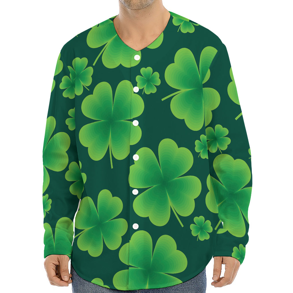 Four-Leaf Clover St. Patrick's Day Print Long Sleeve Baseball Jersey