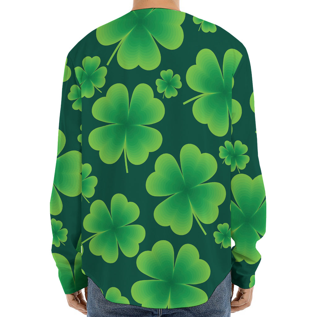 Four-Leaf Clover St. Patrick's Day Print Long Sleeve Baseball Jersey