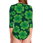 Four-Leaf Clover St. Patrick's Day Print Long Sleeve Swimsuit