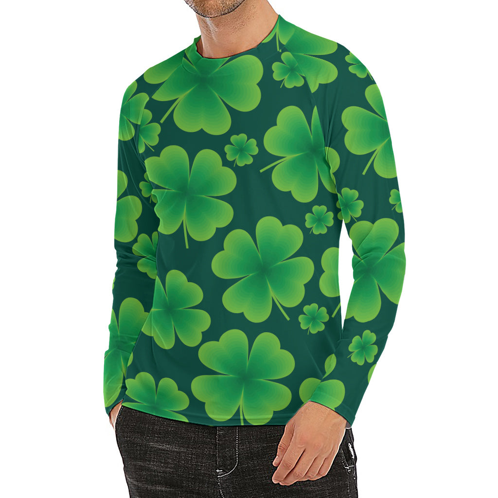 Four-Leaf Clover St. Patrick's Day Print Men's Long Sleeve Rash Guard