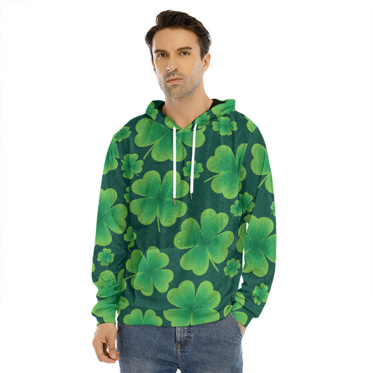 Four-Leaf Clover St. Patrick's Day Print Men's Velvet Pullover Hoodie