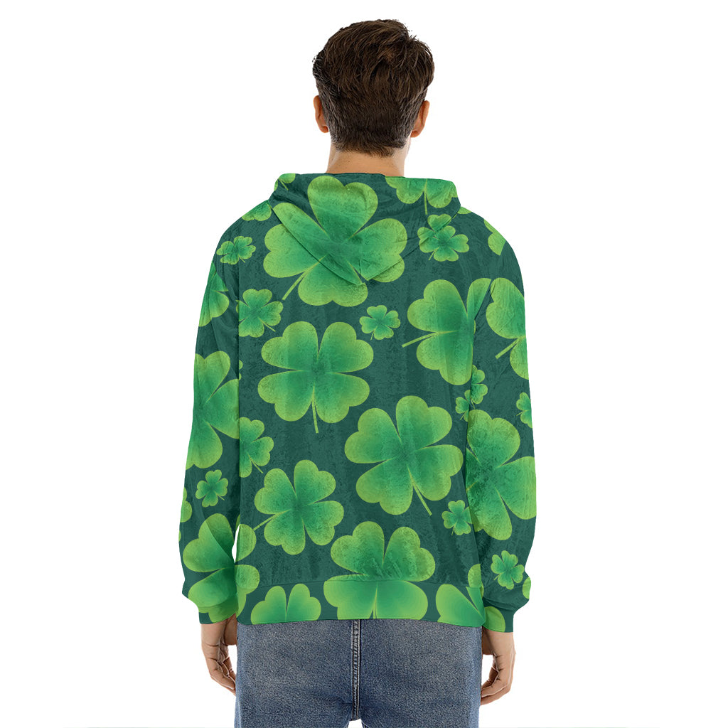 Four-Leaf Clover St. Patrick's Day Print Men's Velvet Pullover Hoodie
