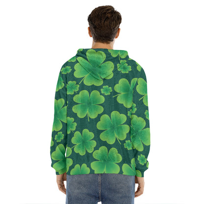 Four-Leaf Clover St. Patrick's Day Print Men's Velvet Pullover Hoodie