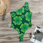 Four-Leaf Clover St. Patrick's Day Print One Shoulder Bodysuit