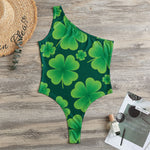 Four-Leaf Clover St. Patrick's Day Print One Shoulder Bodysuit