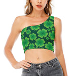 Four-Leaf Clover St. Patrick's Day Print One Shoulder Crop Top