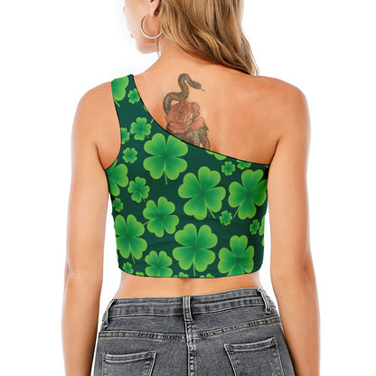 Four-Leaf Clover St. Patrick's Day Print One Shoulder Crop Top
