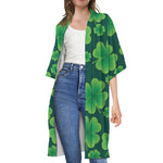 Four-Leaf Clover St. Patrick's Day Print Open Front Beach Cover Up