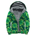 Four-Leaf Clover St. Patrick's Day Print Sherpa Lined Zip Up Hoodie