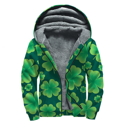 Four-Leaf Clover St. Patrick's Day Print Sherpa Lined Zip Up Hoodie