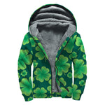 Four-Leaf Clover St. Patrick's Day Print Sherpa Lined Zip Up Hoodie