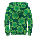 Four-Leaf Clover St. Patrick's Day Print Sherpa Lined Zip Up Hoodie