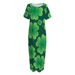Four-Leaf Clover St. Patrick's Day Print Short Sleeve Long Nightdress