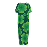 Four-Leaf Clover St. Patrick's Day Print Short Sleeve Long Nightdress