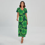 Four-Leaf Clover St. Patrick's Day Print Short Sleeve Maxi Dress