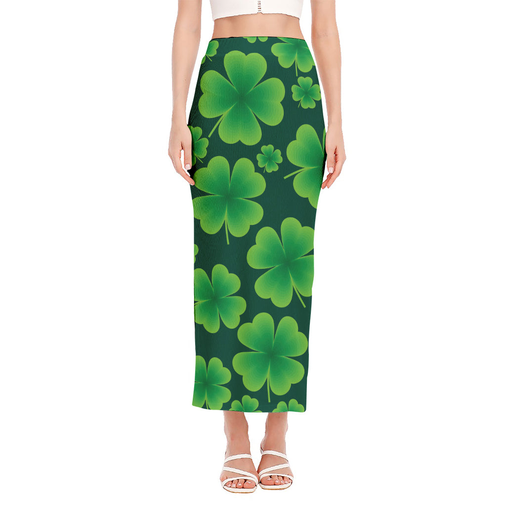 Four-Leaf Clover St. Patrick's Day Print Side Slit Maxi Skirt