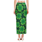 Four-Leaf Clover St. Patrick's Day Print Side Slit Maxi Skirt