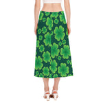 Four-Leaf Clover St. Patrick's Day Print Side Slit Midi Skirt