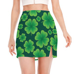 Four-Leaf Clover St. Patrick's Day Print Side Slit Mini Skirt