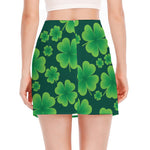 Four-Leaf Clover St. Patrick's Day Print Side Slit Mini Skirt