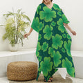 Four-Leaf Clover St. Patrick's Day Print Silk V-Neck Kaftan Dress