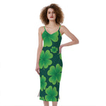 Four-Leaf Clover St. Patrick's Day Print Slim Fit Midi Cami Dress